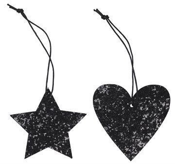 Juletræspynt stjerne eller hjerte, glitter, Ib Laursen
